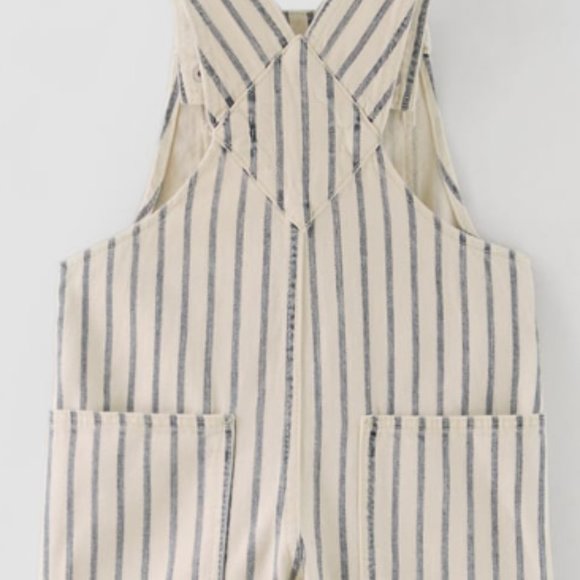 Zara cream/nvy STRIPED DENIM OVERALLS NWT 12-18mo - Picture 3 of 3